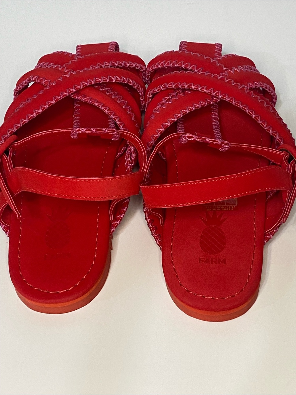 FARM Rio Red Whipstitch Sandals Women’s US 10 Leather Strappy Brazil - Picture 9 of 13